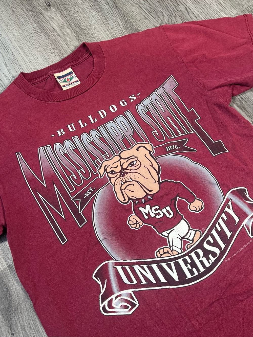 Vintage Mississippi State University Bulldogs T-shirt Mens L Maroon Red Oak‎